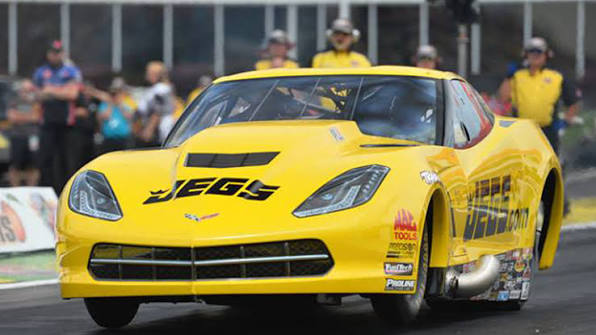 JEGS yellow Corvette drag racing